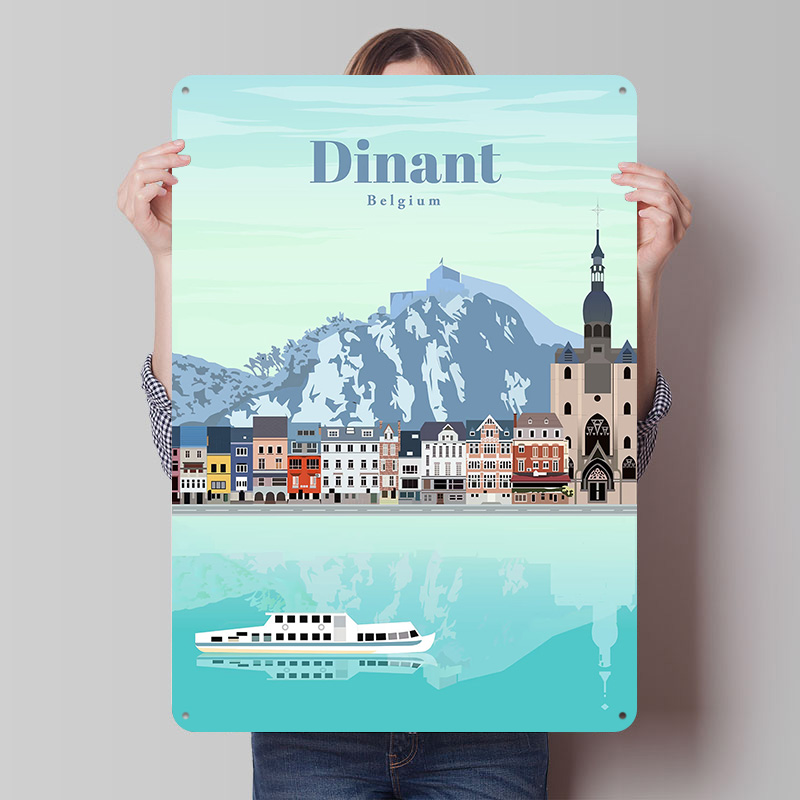 Travel Accessories For Europe - Plakat z nadrukiem Dinant, personalizowana retro