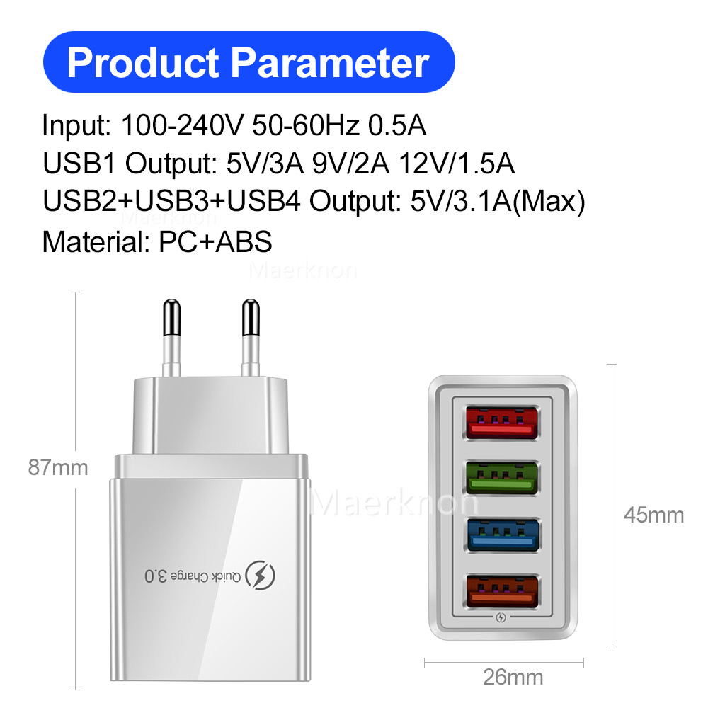 Travel Accessories Iphone - Ładowarka podróżna z 4 portami USB